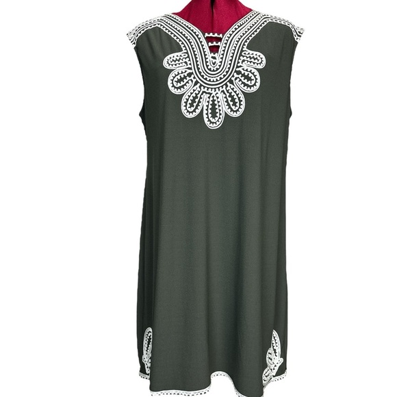 NWOT Alfani plus size olive green sleeveless crepe dress soutache embellishment - Picture 1 of 7